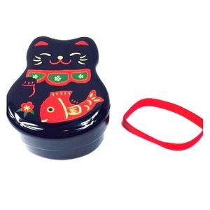 Lucky Cat Japanese Bento Lunch Box Black with Fork